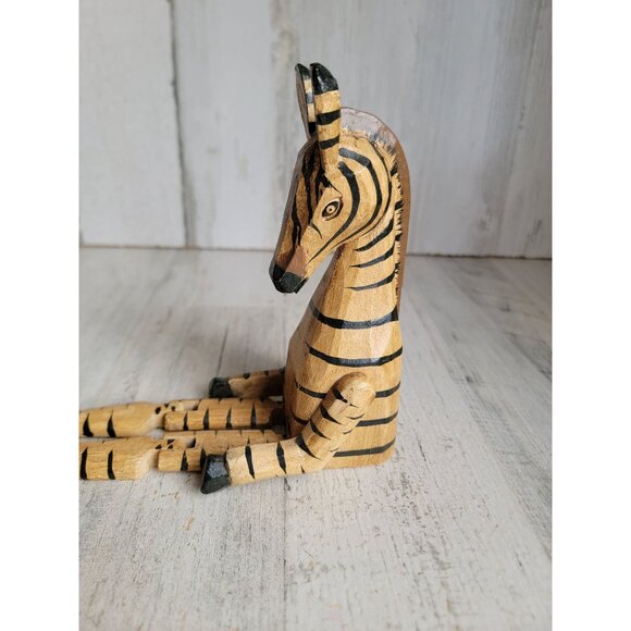 Vintage zebra safari wooden feet dangling jointed home decor unique - Picture 4 of 7